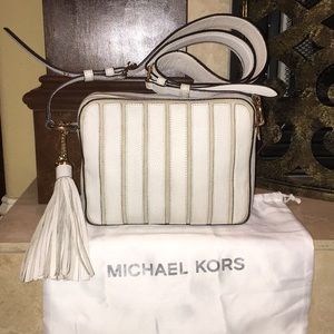 Michael Kors White & Gold Pebble Leather Crossbody